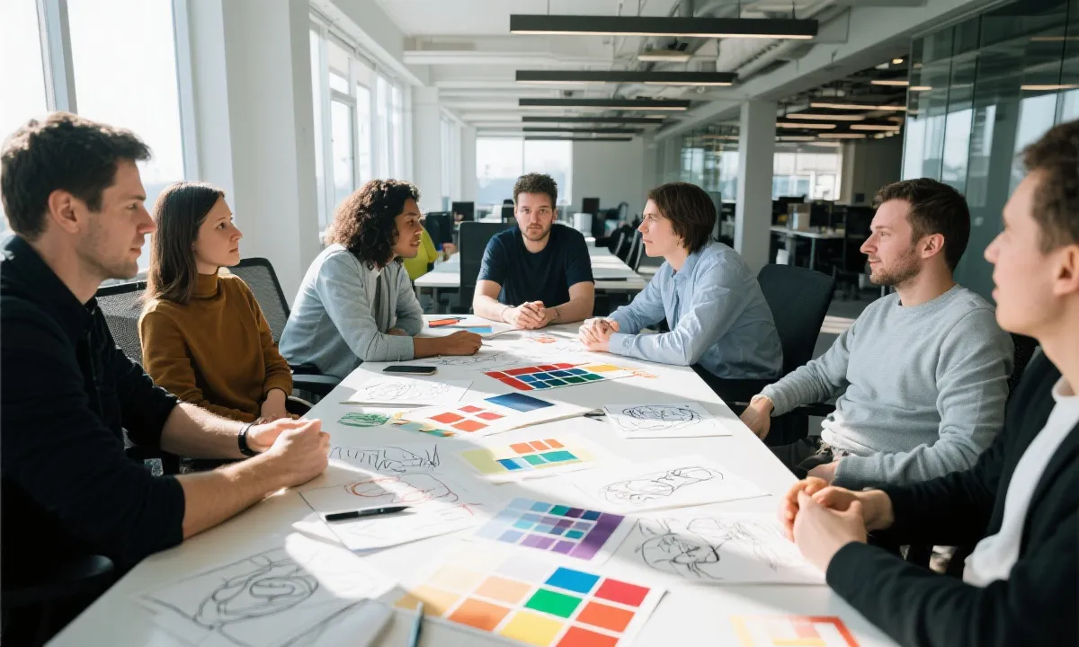 创意团队围绕世界杯营销策略进行头脑风暴与视觉方案讨论